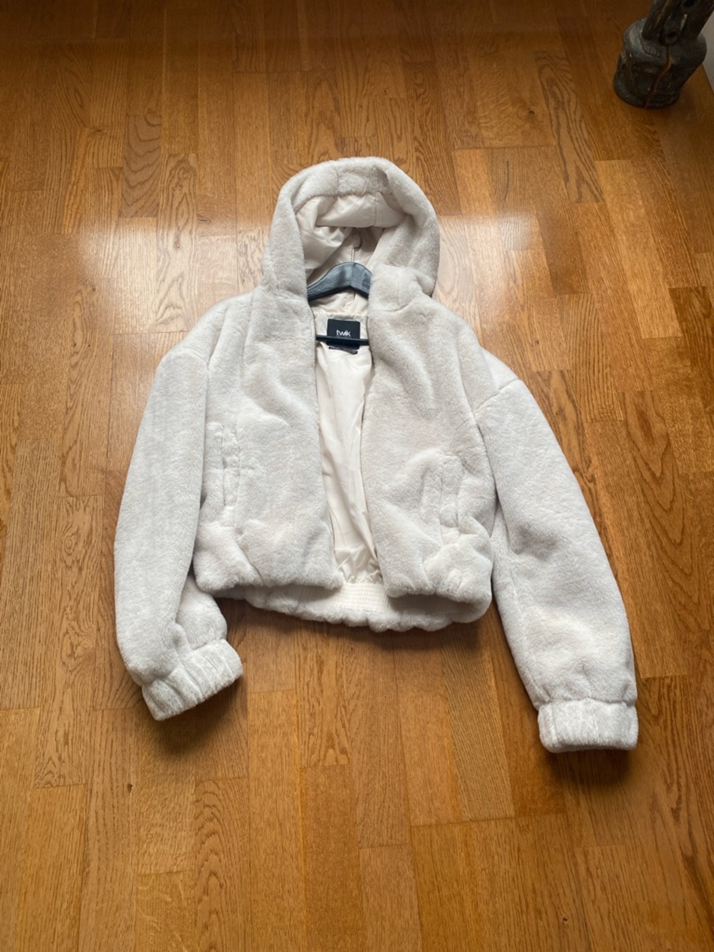 Simons Cream Hooded Faux Fur Puffer Jacket